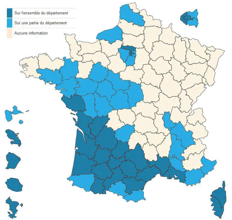 carte traitement termites france - Présence de termites en france - Zones infestées